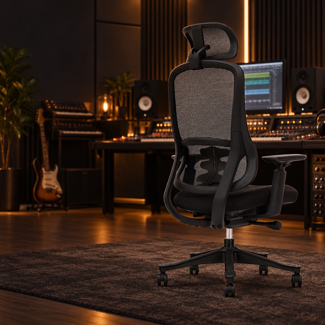 Black Everything Chair pictured in a music production studio